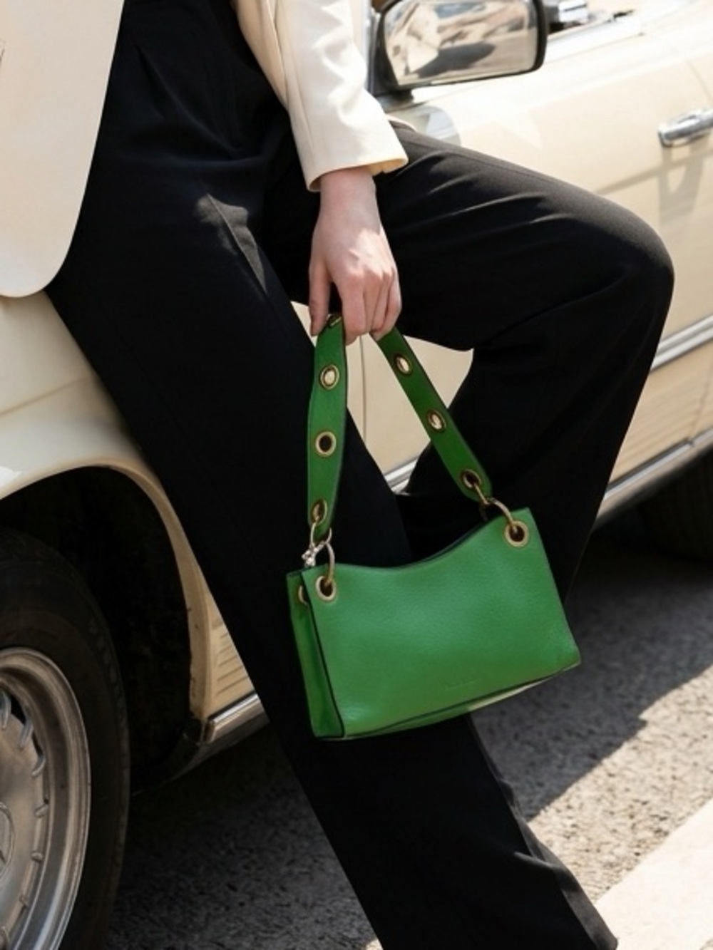 Paul Smith Vibrant Green Eyelet Leather Shoulder Bag